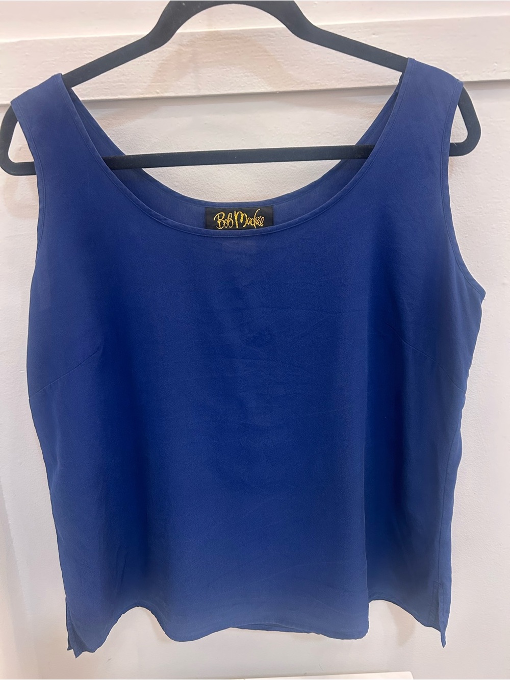 BOB MACKIE Wearable Art 100% Silk Royal Blue Sleeveless Shell Top vintage 90s - Picture 3 of 6